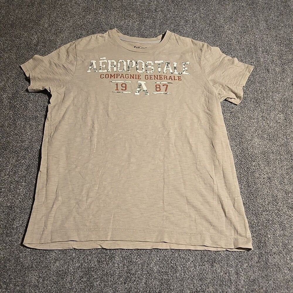 Aeropostale Compagnie Generale T-Shirt Mens Large Beige 100% Cotton Short Sleeve